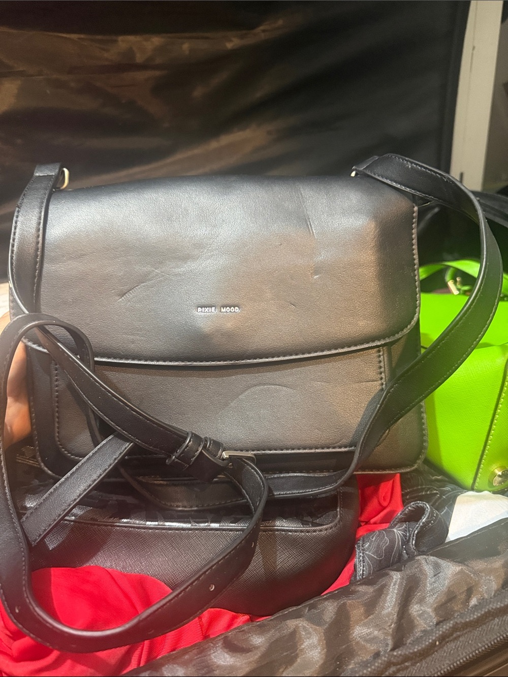 Pixie Mood Black Leather-Look Messenger Bag